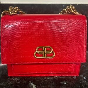 Balenciaga Red  Bag with Gold Chain